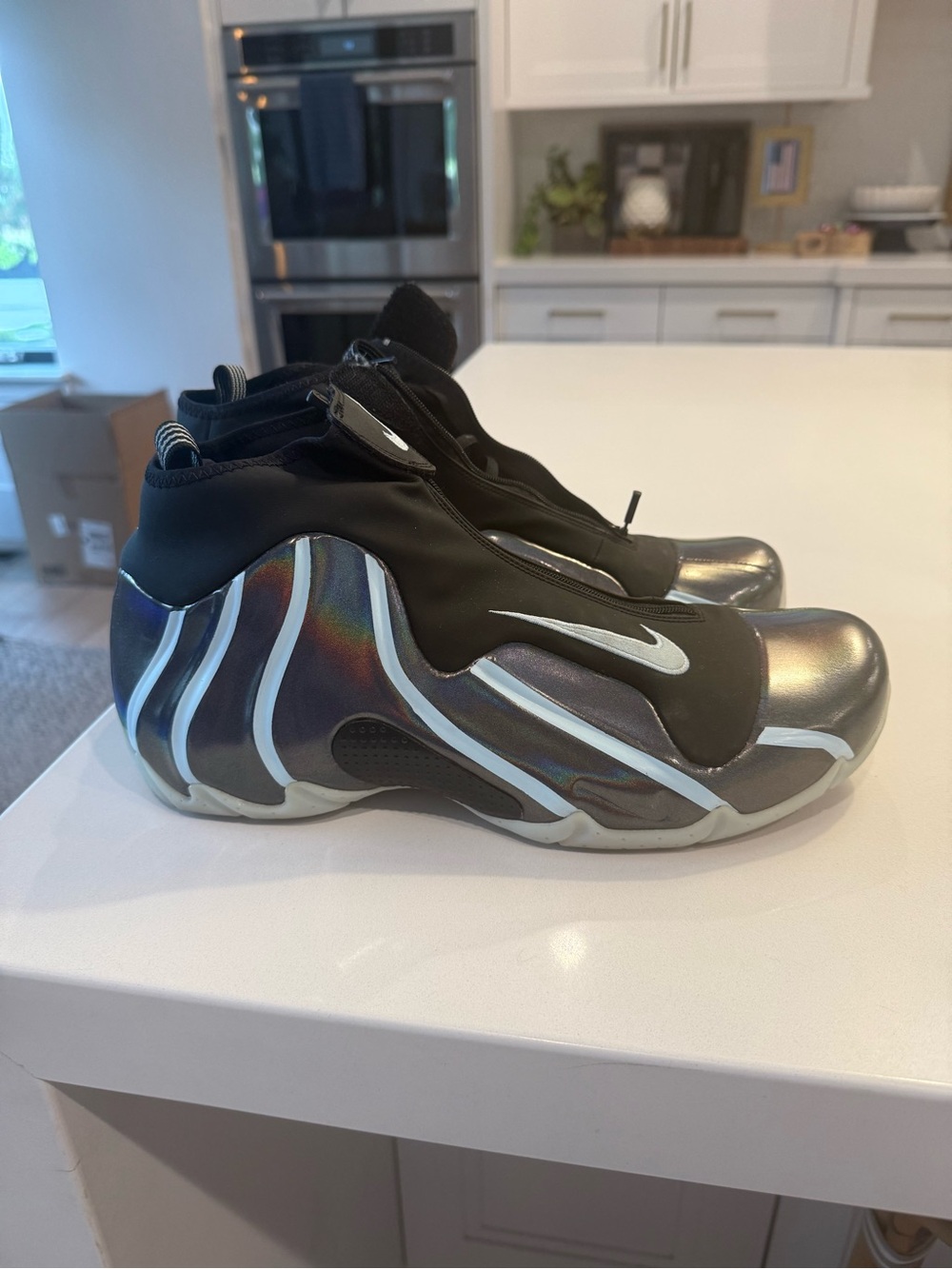 Nike Flightposite Iridescent Silver and Black High-Top Sneakers